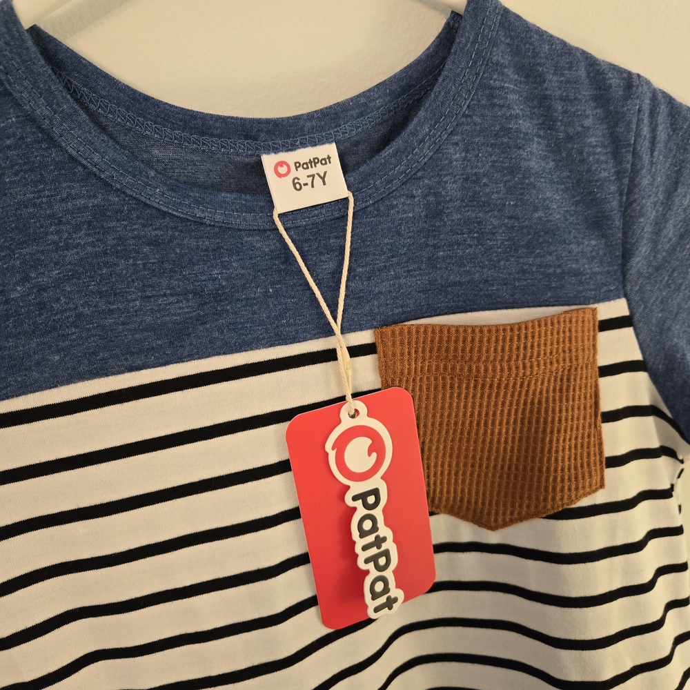 PatPat Kids Striped Blue and Brown Pocket Top